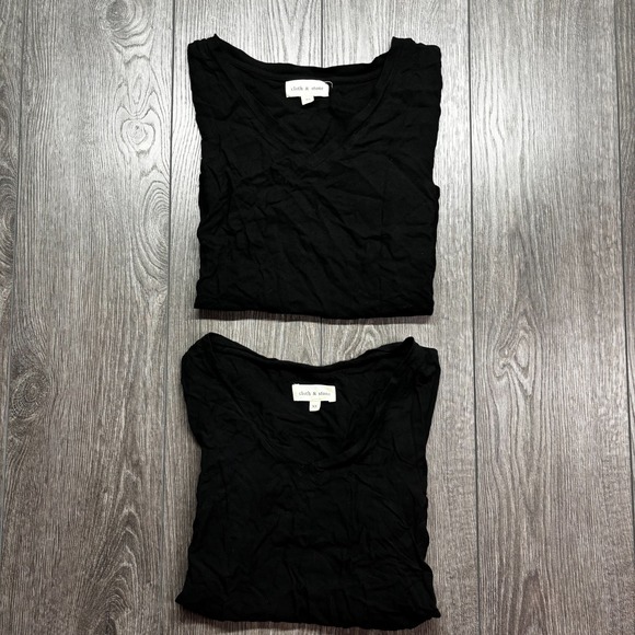 Cloth & Stone 2 Lot T Shirt Top Womens XS Black V Neck Short Sleeve Rayon - Picture 3 of 10